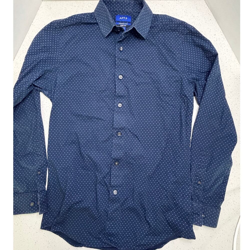 Apt.9 Premier Flex slim fit button-down Men's shirt Blue Size Small 14-14 1/2